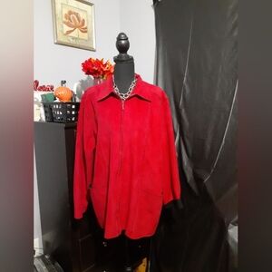 Alfred Dunner Women's Faux Suede Zip Up Blazer Jacket Red With Pocjers Size 14